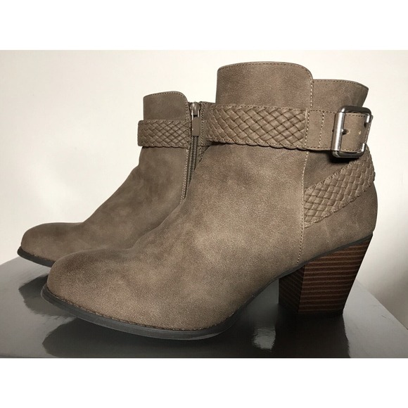 TORRID Taupe Brown Faux Leather Braided Bootie Ankle Boots 9W Wide Calf - Picture 1 of 9